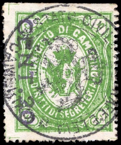 Marca da Bollo del Comune di CAMERINO su Carta Bianca di dimensioni 25,5 x 31,5 mm