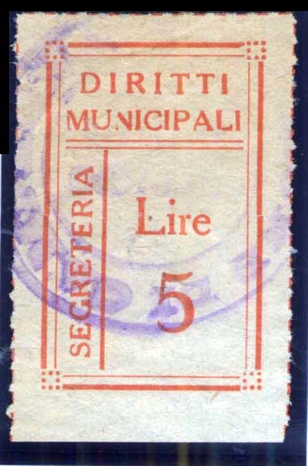 Marca da Bollo del Comune di CAMPAGNA su Carta Bianca di dimensioni 21,5 x 35 mm