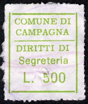 Marca da Bollo del Comune di CAMPAGNA su Carta Bianca di dimensioni 22 x 24 mm