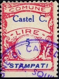 Marca da Bollo del Comune di CASTEL CAMPAGNANO su Carta Bianca di dimensioni 22 x 30 mm