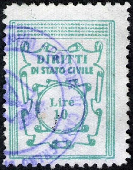 Marca da Bollo del Comune di CAMPAGNANO DI ROMA su Carta Bianca di dimensioni 20 x 26 mm