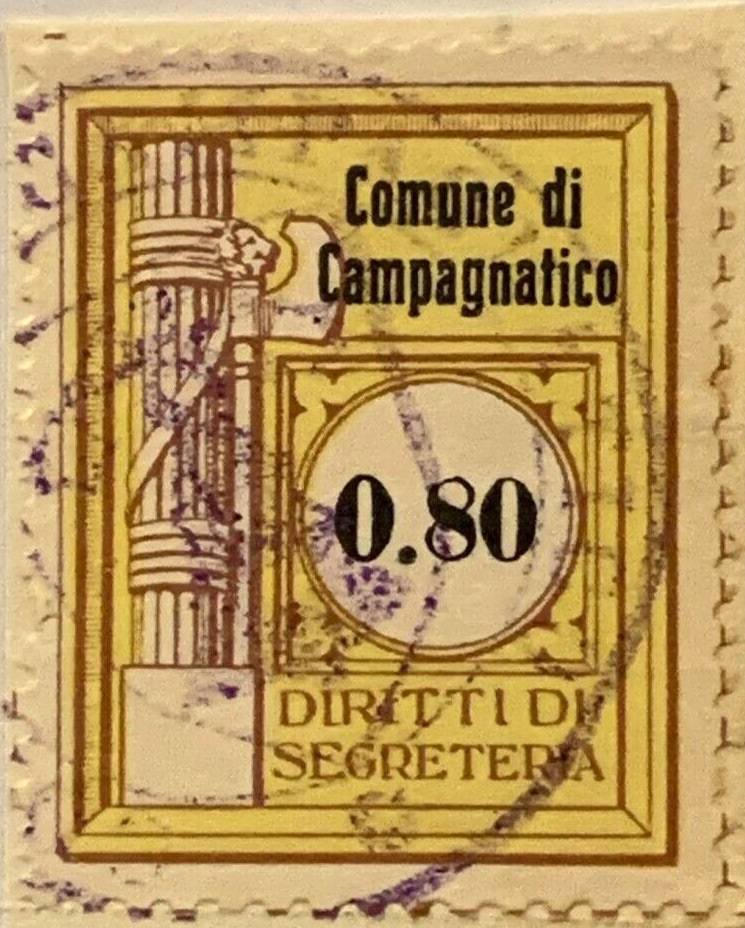 Marca da Bollo del Comune di CAMPAGNATICO su Carta Bianca Sottile di dimensioni 21,5 x 28,5 mm