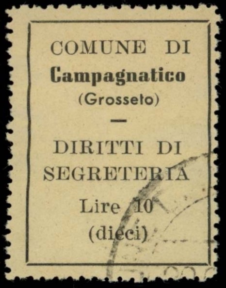 Marca da Bollo del Comune di CAMPAGNATICO su Carta Bianca di dimensioni mm