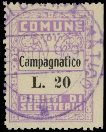 Marca da Bollo del Comune di CAMPAGNATICO su Carta Bianca di dimensioni mm
