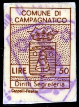 Marca da Bollo del Comune di CAMPAGNATICO su Carta Bianca di dimensioni 15 x 20 mm