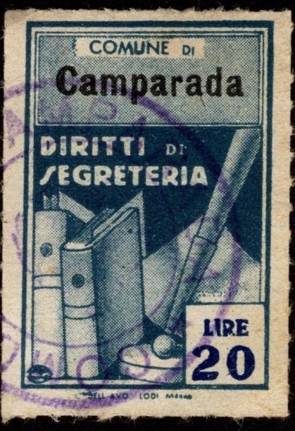 Marca da Bollo del Comune di CAMPARADA su Carta Bianca di dimensioni 22,5 x 35,5 mm