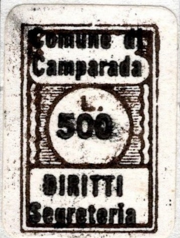Marca da Bollo del Comune di CAMPARADA su Carta Bianca di dimensioni 13 x 22 mm