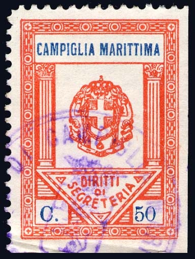 Marca da Bollo del Comune di CAMPIGLIA MARITTIMA su Carta Bianca di dimensioni 21 x 30 mm