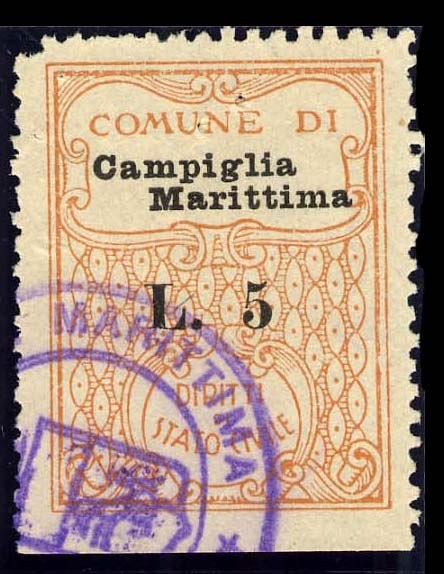 Marca da Bollo del Comune di CAMPIGLIA MARITTIMA su Carta Bianca di dimensioni mm