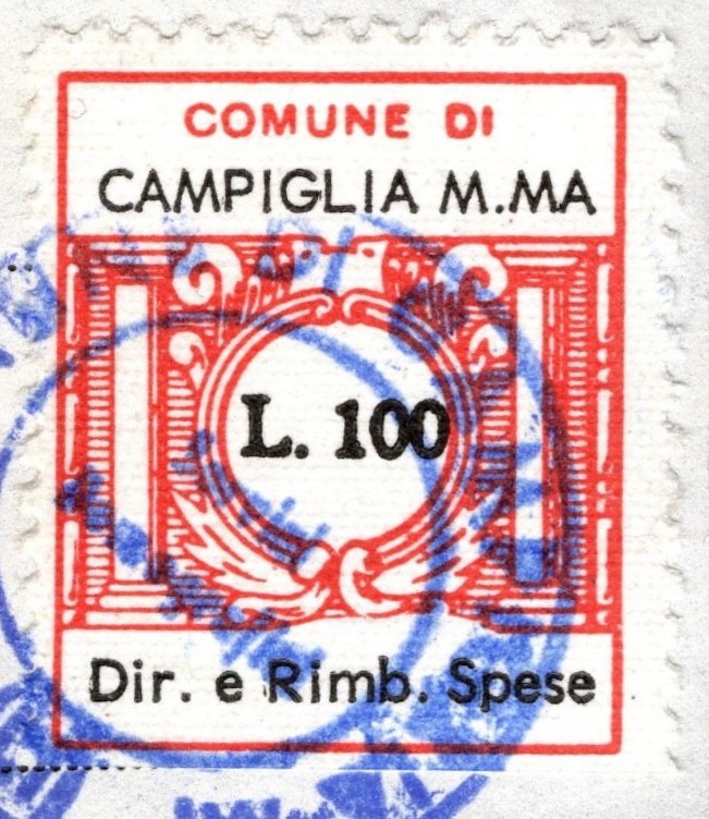 Marca da Bollo del Comune di CAMPIGLIA MARITTIMA su Carta Bianca di dimensioni 22 x 24 mm