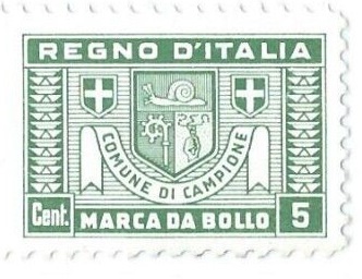 Marca da Bollo del Comune di CAMPIONE D´ITALIA su Carta Bianca di dimensioni 26 x 17 mm