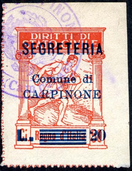 Marca da Bollo del Comune di CAMPIONE D´ITALIA su Carta Bianca di dimensioni mm