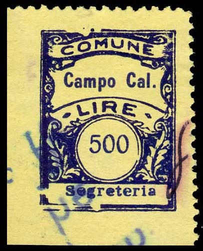 Marca da Bollo del Comune di CAMPO CALABRO su Carta Colorata di dimensioni 22 x 29 mm