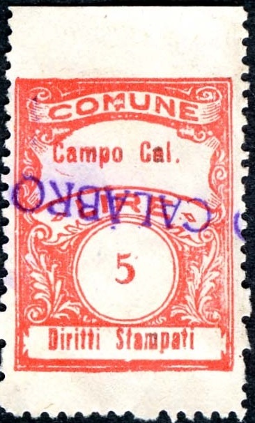 Marca da Bollo del Comune di CAMPO CALABRO su Carta Bianca Sottile di dimensioni 22 x 29 mm