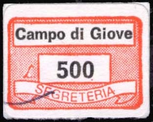 Marca da Bollo del Comune di CAMPO DI GIOVE su Carta Bianca di dimensioni 19 x 13 mm