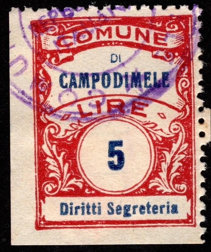 Marca da Bollo del Comune di CAMPODIMELE su Carta Bianca di dimensioni 22 x 28 mm