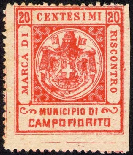Marca da Bollo del Comune di CAMPOFIORITO su Carta Bianca di dimensioni 25 x 29 mm