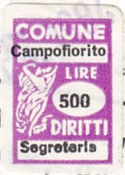 Marca da Bollo del Comune di CAMPOFIORITO su Carta Bianca di dimensioni 14 x 20,5 mm