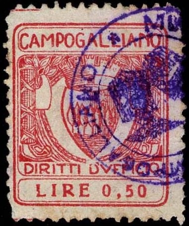 Marca da Bollo del Comune di CAMPOGALLIANO su Carta Bianca di dimensioni mm