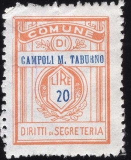 Marca da Bollo del Comune di CAMPOLI DEL MONTE TABURNO su Carta Bianca di dimensioni 21,5 x 28,5 mm
