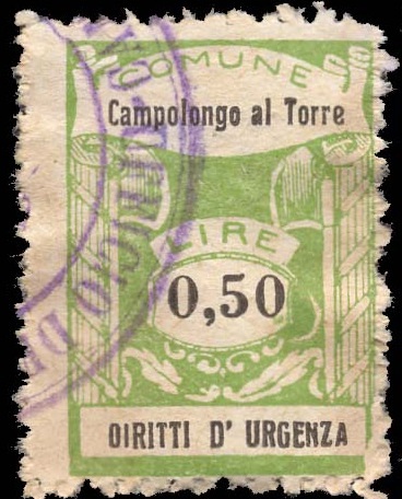 Marca da Bollo del Comune di CAMPOLONGO AL TORRE su Carta Bianca di dimensioni 21 X 32 mm