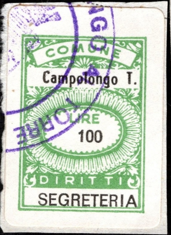 Marca da Bollo del Comune di CAMPOLONGO AL TORRE su Carta Bianca di dimensioni 17 c 24 mm