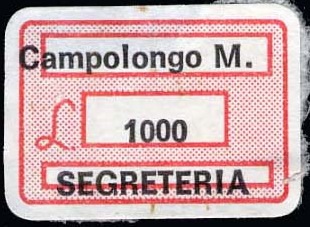 Marca da Bollo del Comune di CAMPOLONGO MAGGIORE su Carta Bianca di dimensioni 19,5 x 13,5 mm