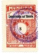 Marca da Bollo del Comune di CAMPOLONGO SUL BRENTA su Carta Bianca Sottile di dimensioni 24 x 35,5 mm