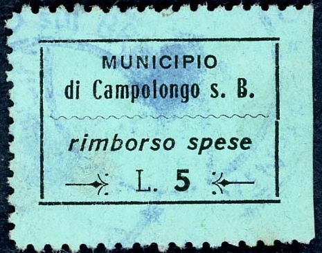 Marca da Bollo del Comune di CAMPOLONGO SUL BRENTA su Carta Colorata di dimensioni 25 x 16 mm