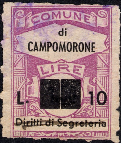 Marca da Bollo del Comune di CAMPOMORONE su di dimensioni 22 x 29 mm