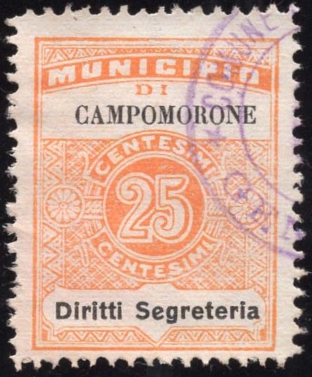 Marca da Bollo del Comune di CAMPOMORONE su Carta Bianca Sottile di dimensioni 22,5 x 29 mm