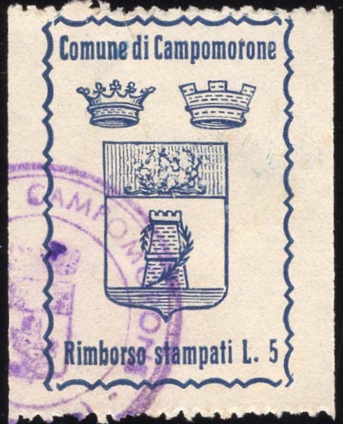 Marca da Bollo del Comune di CAMPOMORONE su Carta Bianca di dimensioni 23 x 29 mm
