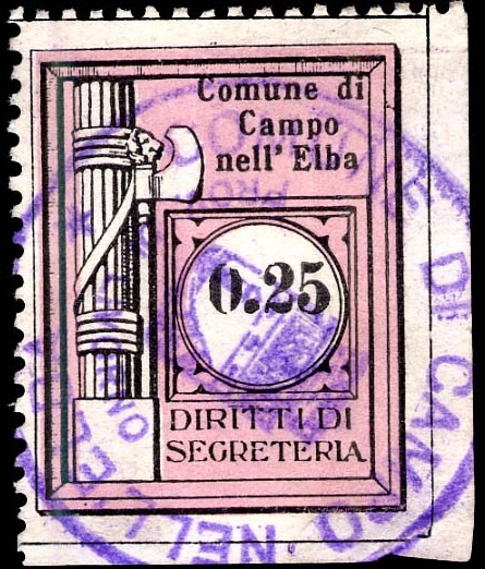 Marca da Bollo del Comune di CAMPO NELL´ELBA su Carta Bianca di dimensioni 24 x 30 mm