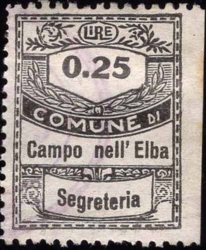 Marca da Bollo del Comune di CAMPO NELL´ELBA su Carta Bianca di dimensioni 22,5 x 29 mm