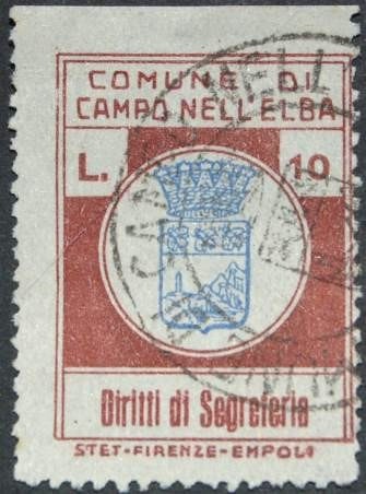 Marca da Bollo del Comune di CAMPO NELL´ELBA su Carta Bianca di dimensioni 22 x 28 mm