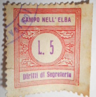 Marca da Bollo del Comune di CAMPO NELL´ELBA su Carta Bianca di dimensioni 22 x 26 mm