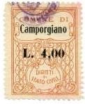 Marca da Bollo del Comune di CAMPORGIANO su Carta Bianca Sottile di dimensioni 23,5 x 32 mm