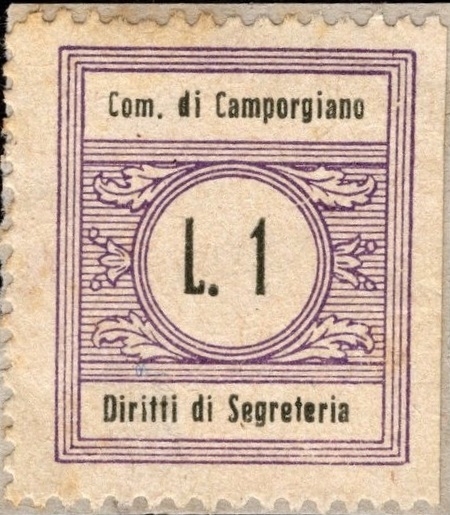 Marca da Bollo del Comune di CAMPORGIANO su Carta Bianca di dimensioni 22 x 28 mm