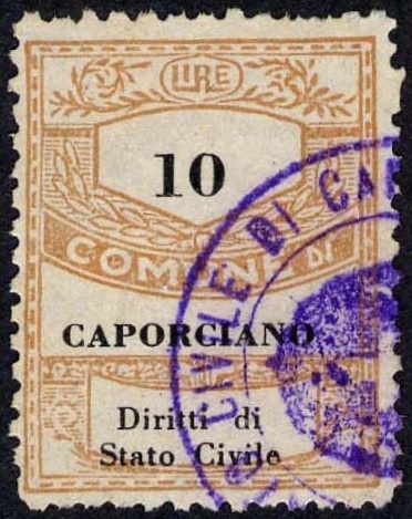 Marca da Bollo del Comune di CAMPORGIANO su Carta Bianca di dimensioni 21,5 x 28 mm