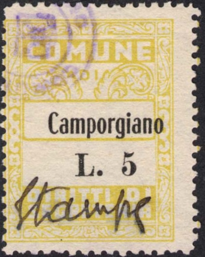 Marca da Bollo del Comune di CAMPORGIANO su Carta Bianca di dimensioni 24 x 32 mm