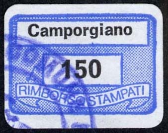 Marca da Bollo del Comune di CAMPORGIANO su Carta Bianca di dimensioni 19 x 14,5 mm
