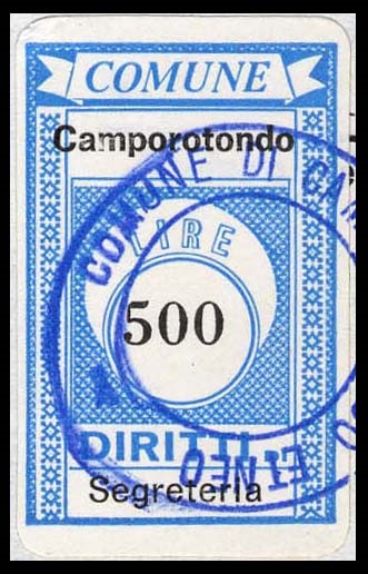 Marca da Bollo del Comune di CAMPOROTONDO ETNEO su Carta Bianca di dimensioni 19,5 x 30,5 mm