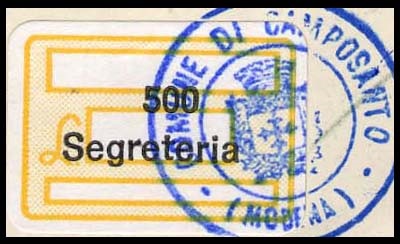 Marca da Bollo del Comune di CAMPOSANTO su Carta Bianca di dimensioni mm