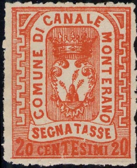 Marca da Bollo del Comune di CANALE MONTERANO su Carta Bianca Sottile di dimensioni 26 x 33 mm