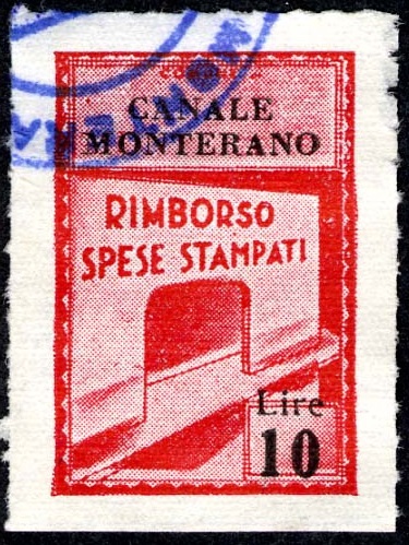 Marca da Bollo del Comune di CANALE MONTERANO su Carta Bianca Sottile di dimensioni 19 x 28,5 mm