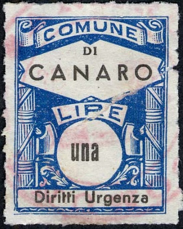 Marca da Bollo del Comune di CANARO su Carta Bianca Sottile di dimensioni 21,5 x 33 mm
