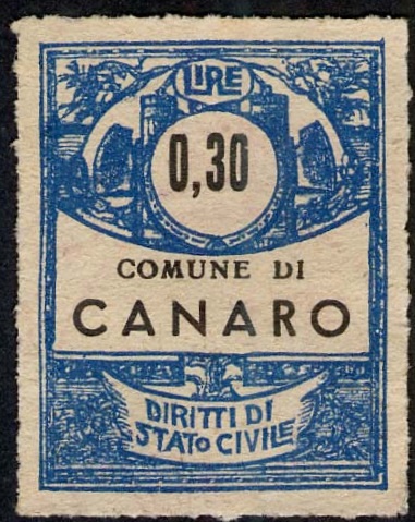 Marca da Bollo del Comune di CANARO su Carta Bianca Sottile di dimensioni 22 X 33 mm
