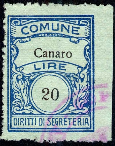 Marca da Bollo del Comune di CANARO su Carta Colorata di dimensioni 22,5 x 29 mm
