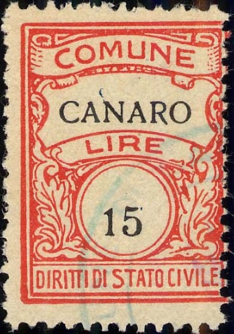 Marca da Bollo del Comune di CANARO su Carta Bianca di dimensioni 22,5 x 29 mm
