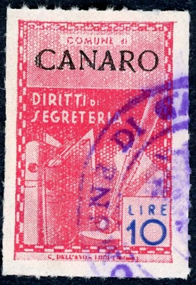 Marca da Bollo del Comune di CANARO su Carta Bianca Sottile di dimensioni 21,5 x 32,5 mm